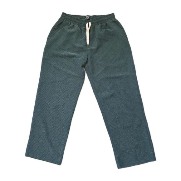 Super Massive Pants - Super Massive Green Corduroy Lounge Pants Drawstring Wide Leg Womens Sz L EUC